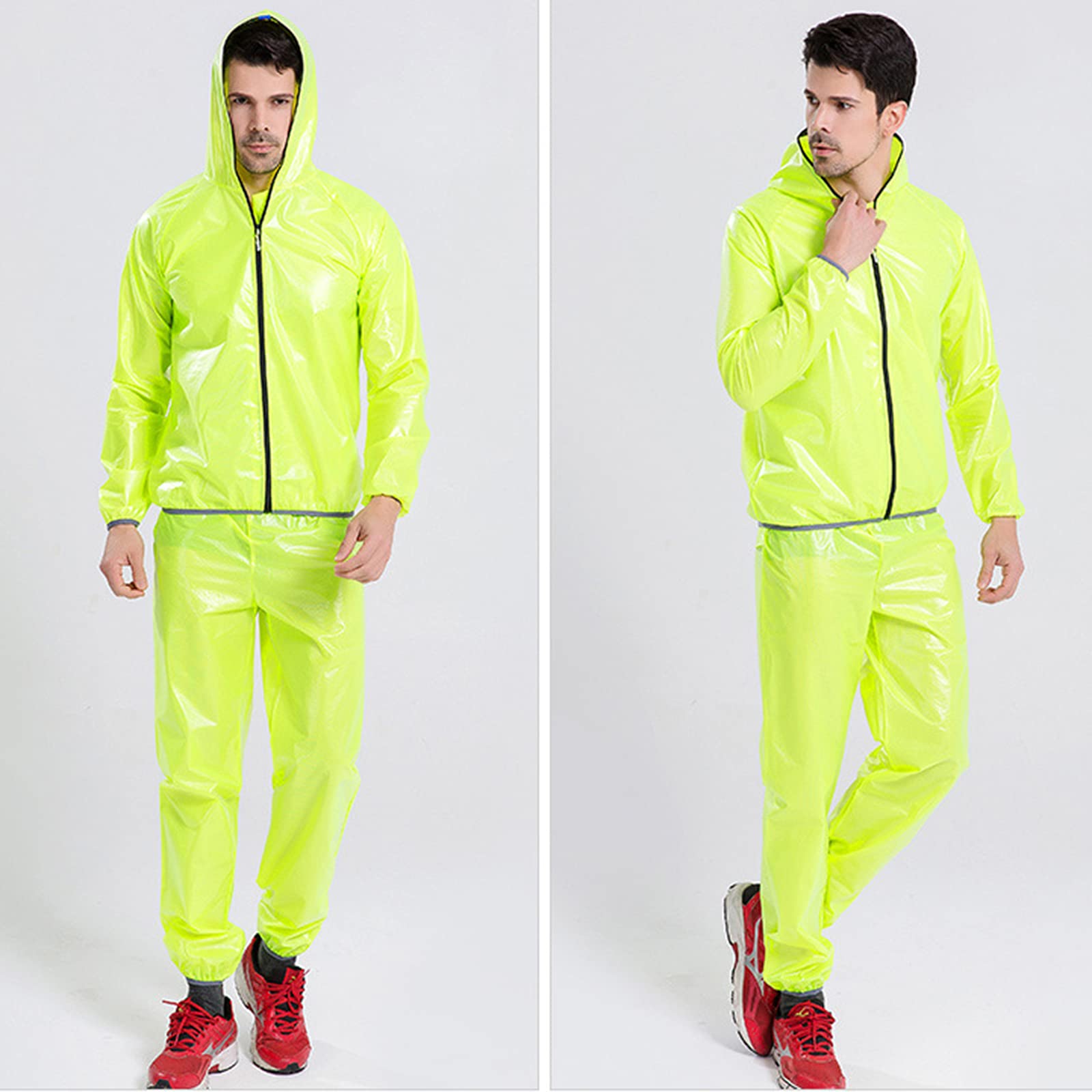 Riutilizzabile Giacca da Pioggia, Antipioggia Moto Uomo, Cappotto Rifrangente per Uomini, Cappotto di Pioggia Poncho Unisex Portatile Pieghevoli, Giacca Sportiva Outdoor,Verde,XL