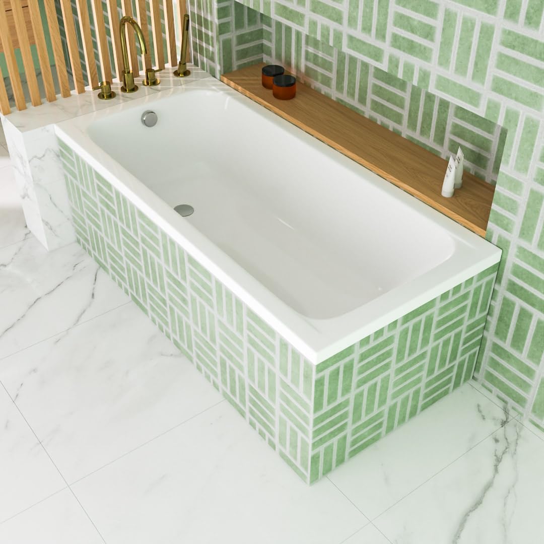 Wanna ECOLAM Basic 170x75 cm + wyściółka styropianowa do układania płytek | Nowoczesna wanna prostokątna, najwyższej jakości wanna akrylowa | Kompletny zestaw z odpływem, nóżkami i silikonową obudową