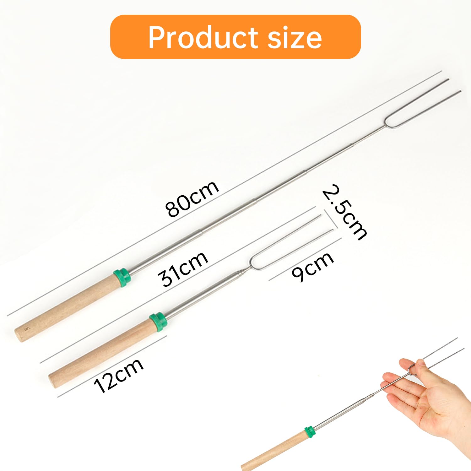 8 Spiedini Acciaio Retrattili Per Barbecue - Estendibili Da 31 A 81 Cm, Per Marshmallow E Carne - Foto 2