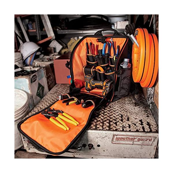 Klein Tools 55482 Werkzeugtasche Rucksack, robuster Tradesman Pro Werkzeug-Organizer mit 21 Taschen und großem… – Bild 4