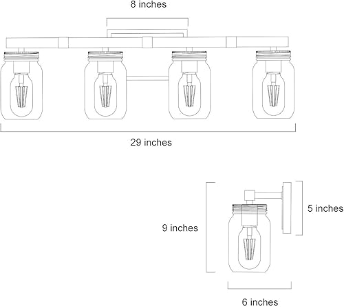 Miniatura 5 de Log BARN Lámpara de tocador de baño rústica con vidrio Mason Jar Glass, apliques de pared de 4 luces, acabado de madera sintética, 29 pulgadas