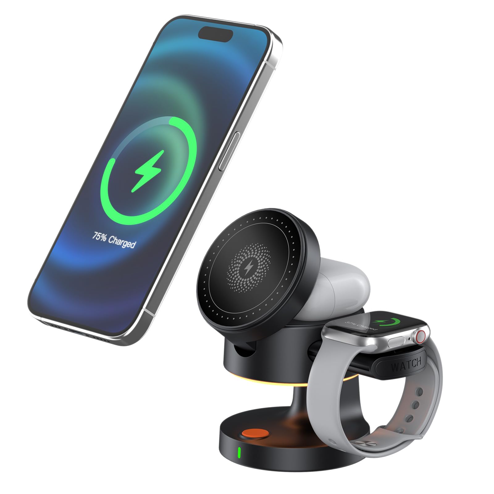 Station de charge pliable avec veilleuse et support portable pour téléphones, montres, écouteurs, support de téléphone
