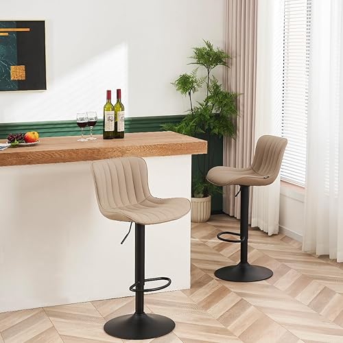Miniatura 6 de YOUNUOKE Taburetes de bar de altura de mostrador, juego de 2 taburetes de bar giratorios ajustables con respaldo, color caqui
