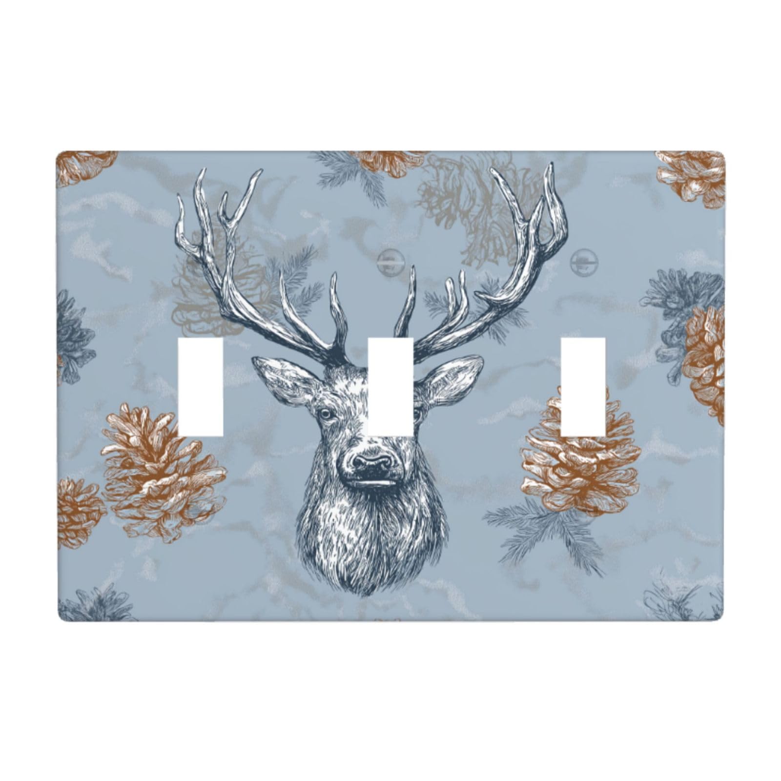 Majestic Deer and Pine Cones Light Switch Covers 3 Gang Triple Toggle Wall Plate Switchplate Electrical Faceplate for Bathroom Kitchen Bedroom Decor