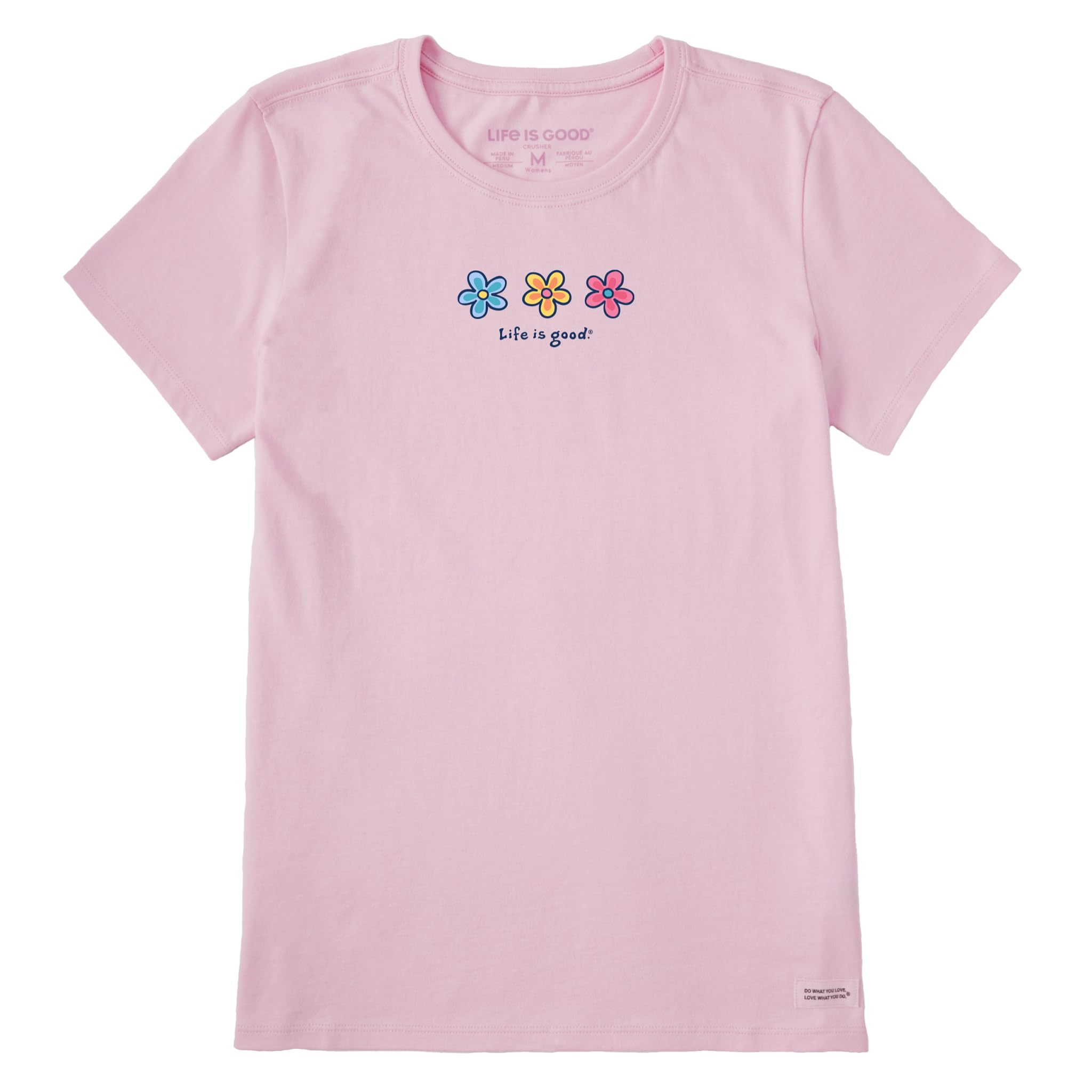 Life is Good Women's Crusher Tee Three Daisies, Seashell Pink, S