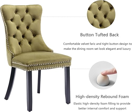 Miniatura 148 de Juego de 4 sillas de comedor de terciopelo beige, sillas de comedor tapizadas con adorno de tirador de anillo trasero y patas de madera maciza,