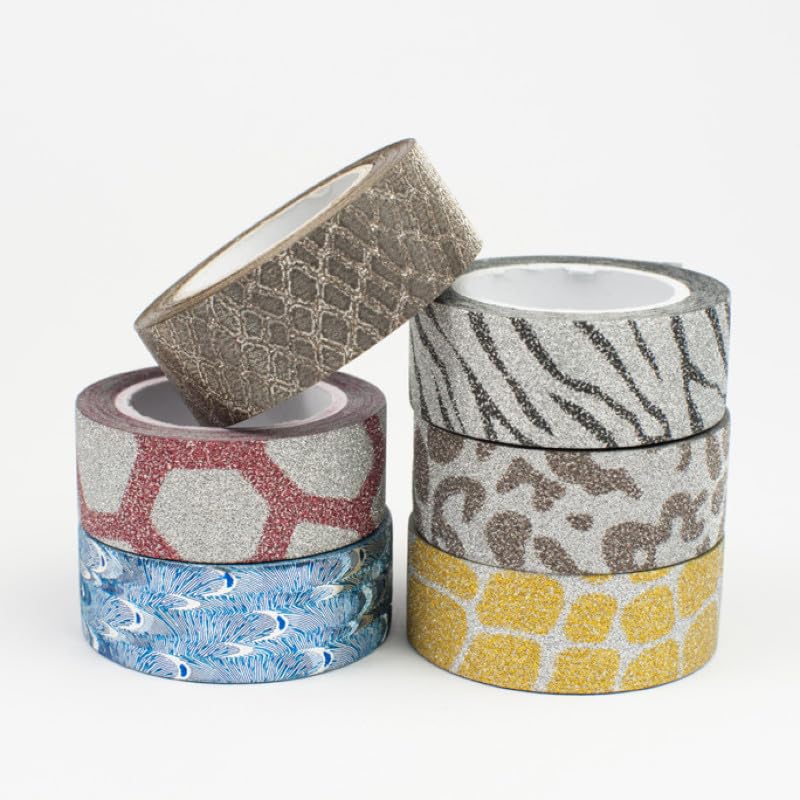 Masking tape pailleté animaux 6 pcs ruban adhésif pour scrapbooking