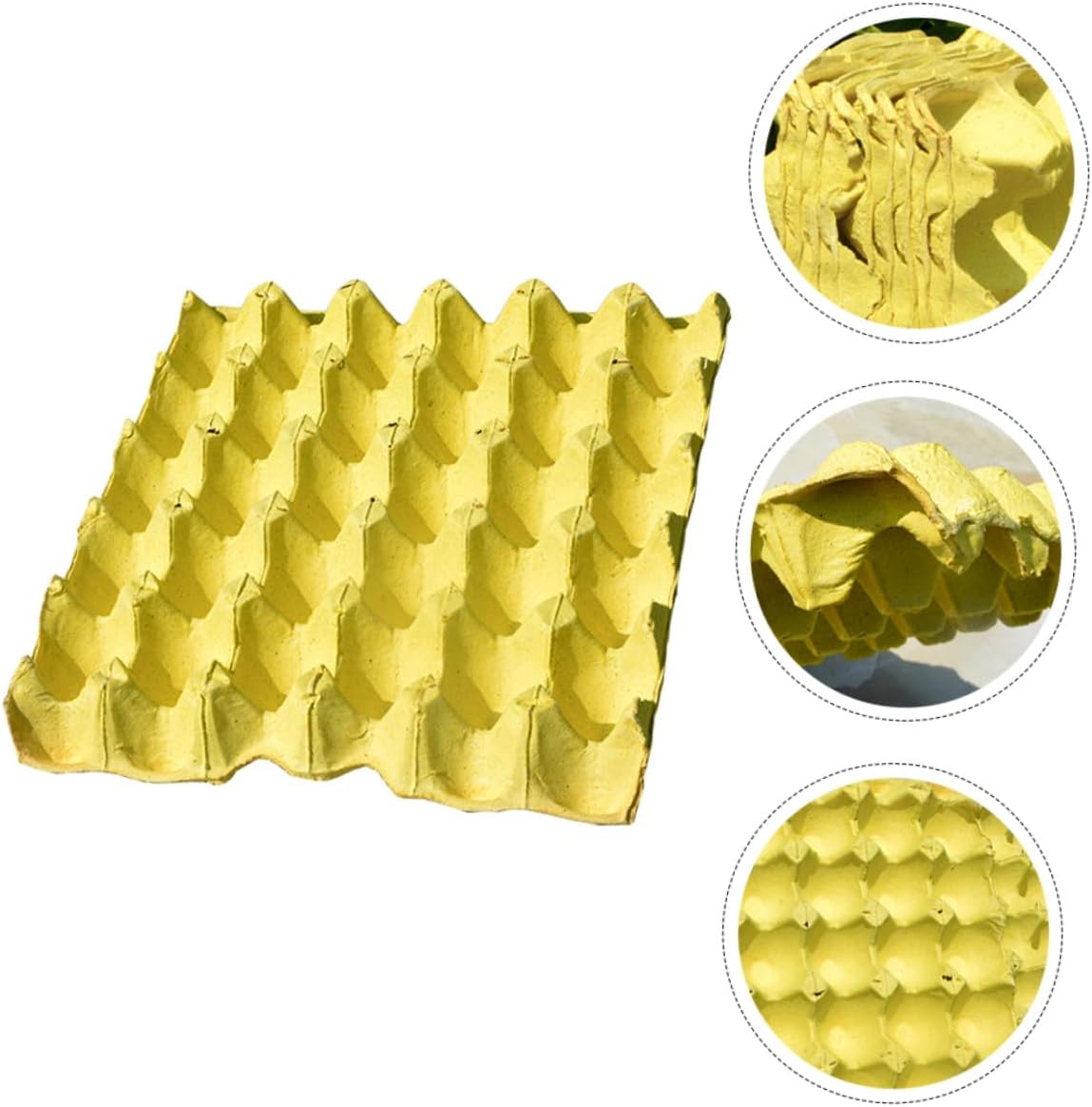 CALLARON 10 Pcs Household Egg Storage Holder Tray Set Yellow Pulp Paper Egg Organizer for Refrigerator Stackable 30-egg Capacity for Kitchen Storage