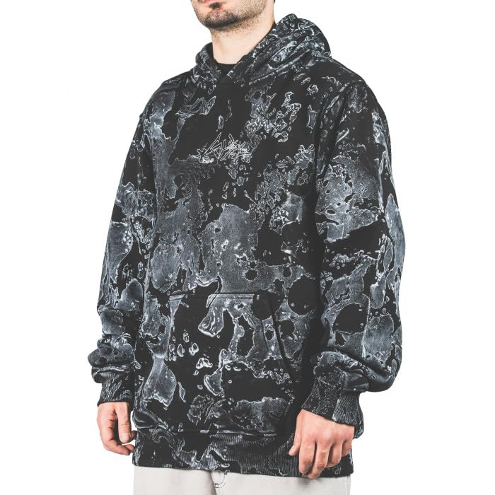 Felpa Uomo con Cappuccio Nebula off White – Cotone e Poliestere, Stile Baggy, Tasca Marsupio, Design Unico, Made in Italy
