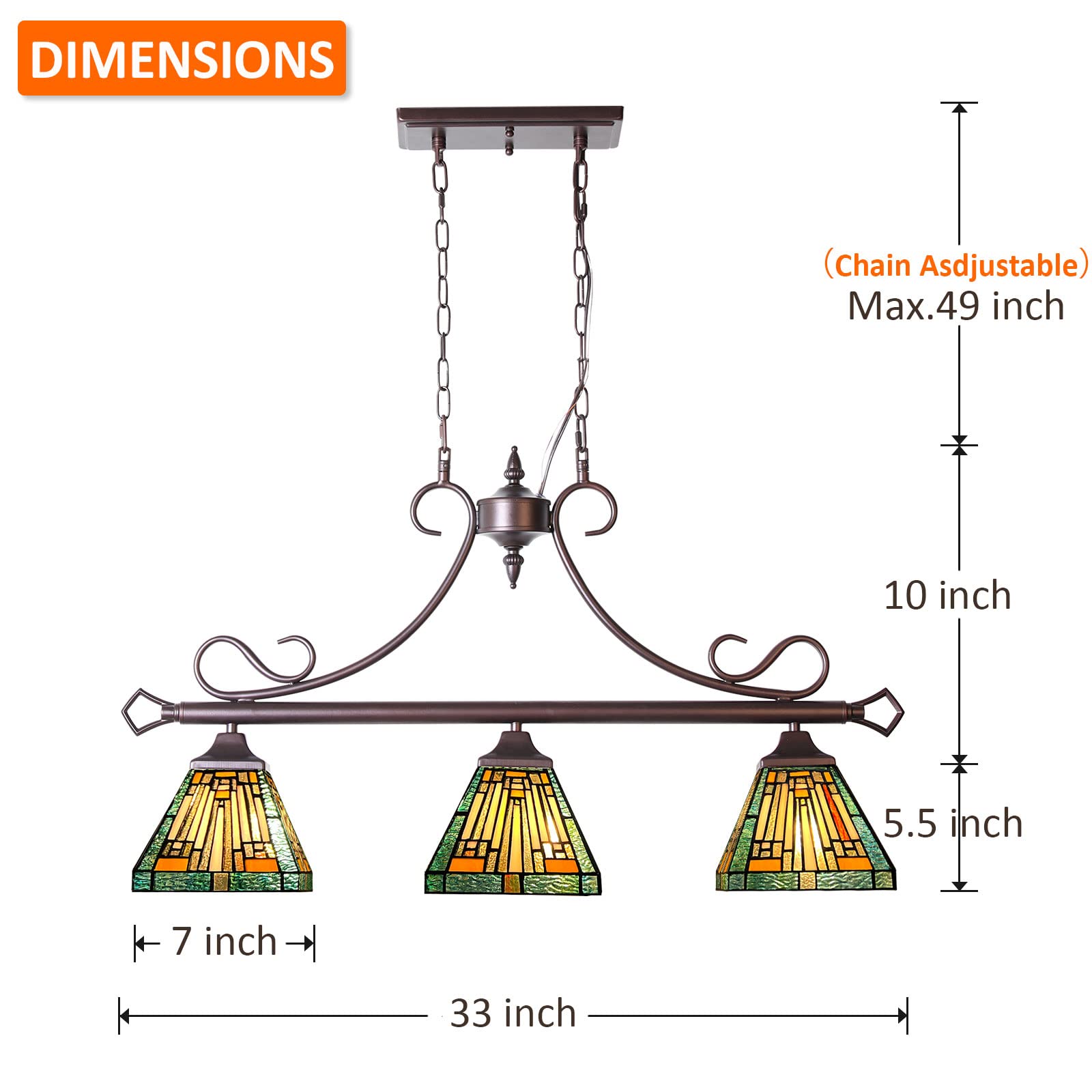 Condition photo showing New/Like New for capulina tiffany lamp stained glass pendant light 3-lights 7 inches wide vintage antique tiffany style chandelier pendant lighting fixture for rustic farmhouse kitchen island dining room