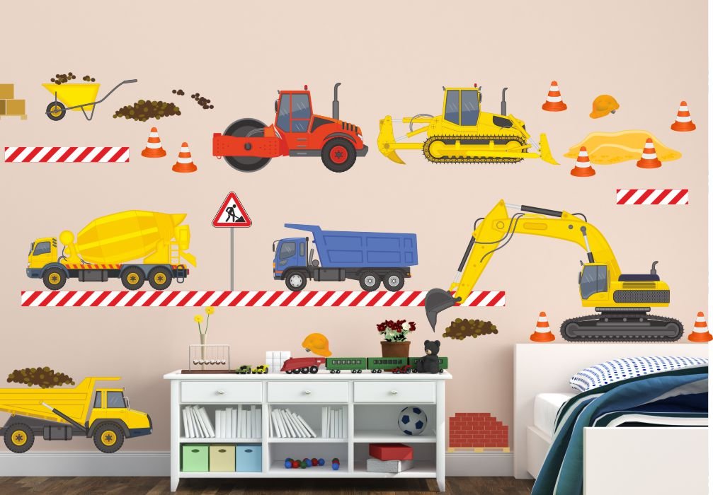 nikima 048 - Adesivo da parete per cameretta dei bambini, motivo: escavatore di camion, in 6 misure