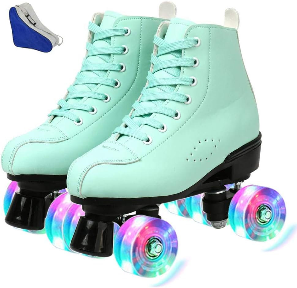 XUDREZ Mint Green Roller Skates High-top Double Row Roller Skates Adjustable Lace-up Roller Skates for Adults Youth Teen
