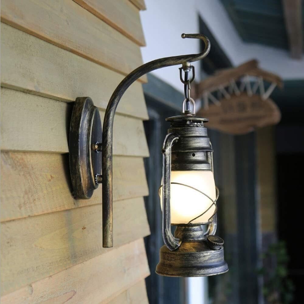 Rustykalna lampa ścienna nce, oprawa vintage z podstawą E27, z żelazkiem i szkłem, klosz, zamontowane oświetlenie do werandy garażu