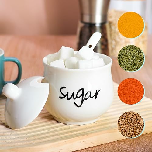 Miniatura 4 de Azucarero de cerámica con tapa y cuchara, dispensador de azúcar de porcelana, contenedor de azúcar blanco para cafetería, decoración del hogar y