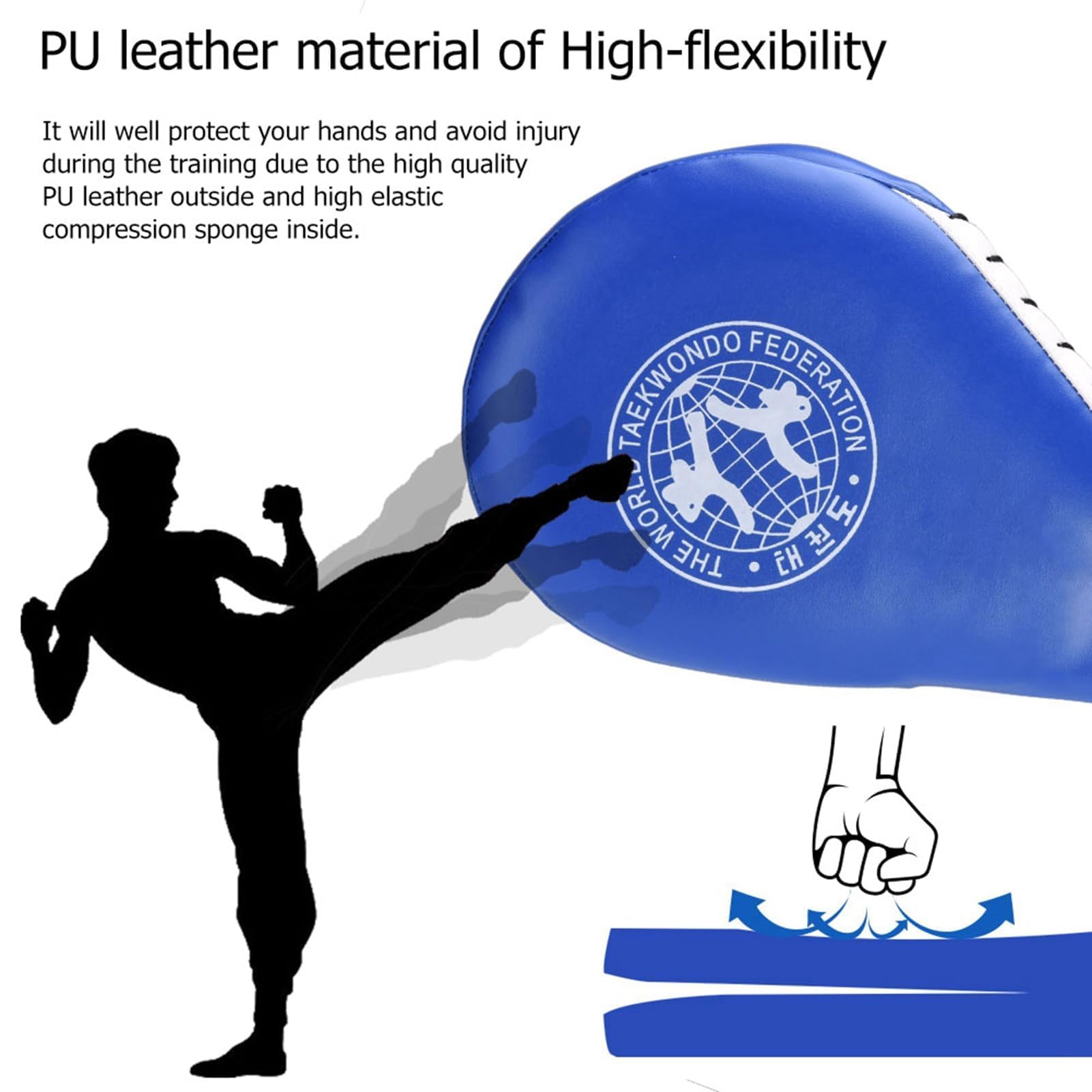 Pad per calci Taekwondo, 15x7,48x1,96 pollici Taekwondo Double Kick Train Strike Pad Cuscinetti per bersagli per calci marziali in pelle PU Racchette da punzonatura per gli amanti della boxe