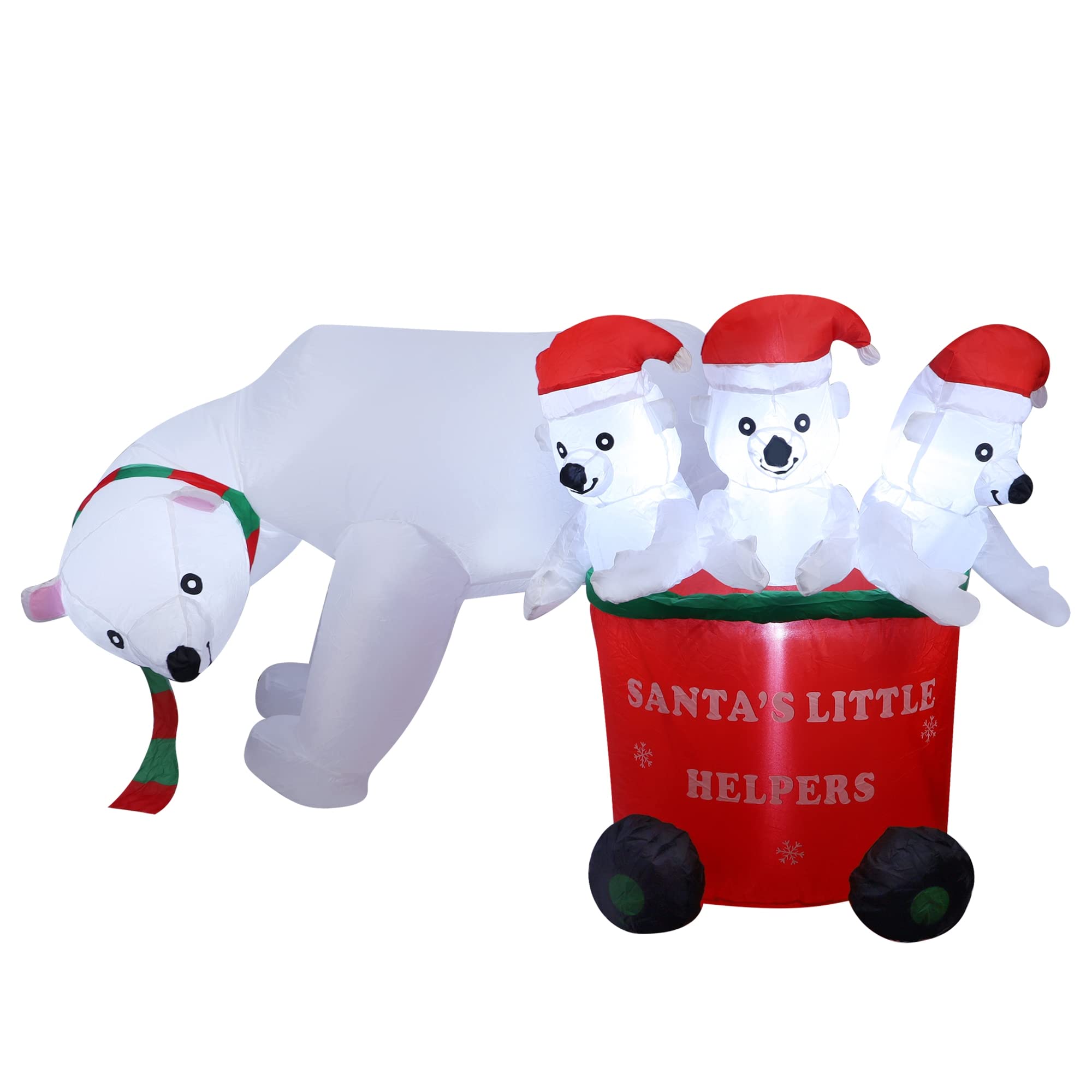 DR.DUDU Oso polar inflable de Navidad de 7 pies con sombrero de Papá Noel, oso de Navidad inflable decoraciones al aire libre para césped, jardín, patio, fiesta de Navidad