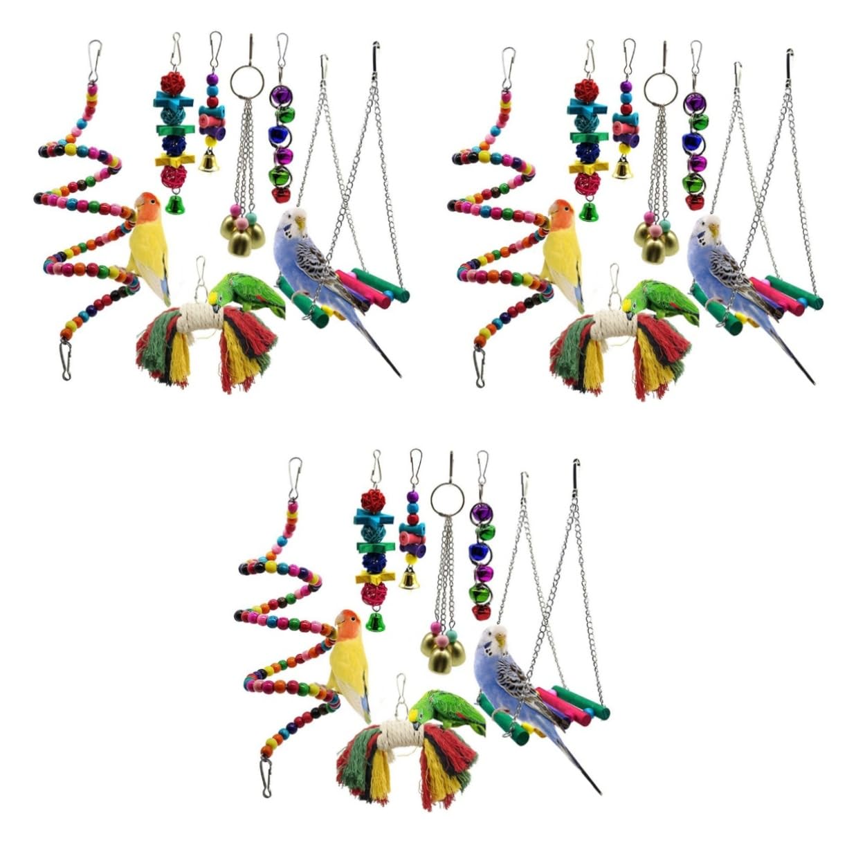 FRCOLOR Columpio de juguete para animales, 21 piezas, columpio de madera, suministros para loro, columpio, juguetes para jaulas de pájaros, juguetes para mascotas, ajuste giratorio de madera de bambú