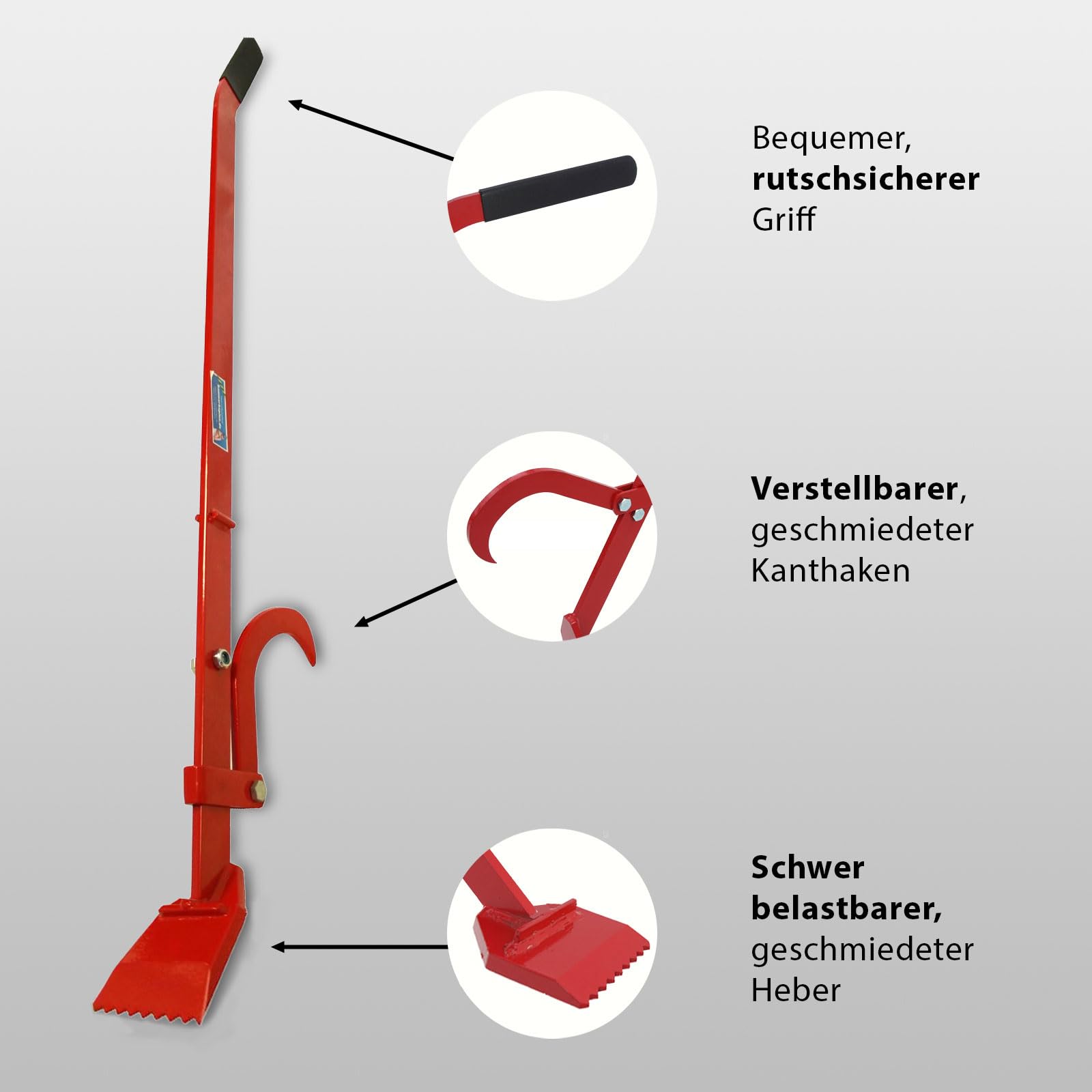 Baumarktplus Profi Fällheber 130cm mit Handpackzange Set Wendehaken Stammwender Heber Fällhilfe Wendehilfe