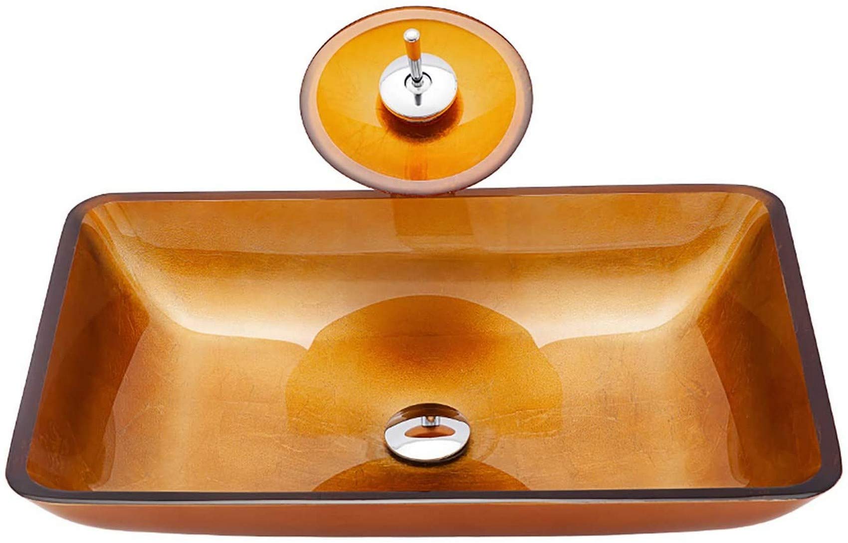 WBDZ Shower System,Shower Set Bathroom Vessel Sink Tempered Glass Vessel Sink Orange Artistic Vessel Sink Rectangle Vanity Counter Top Installation Bathroom Vanity Sinks with Waterfall Tap
