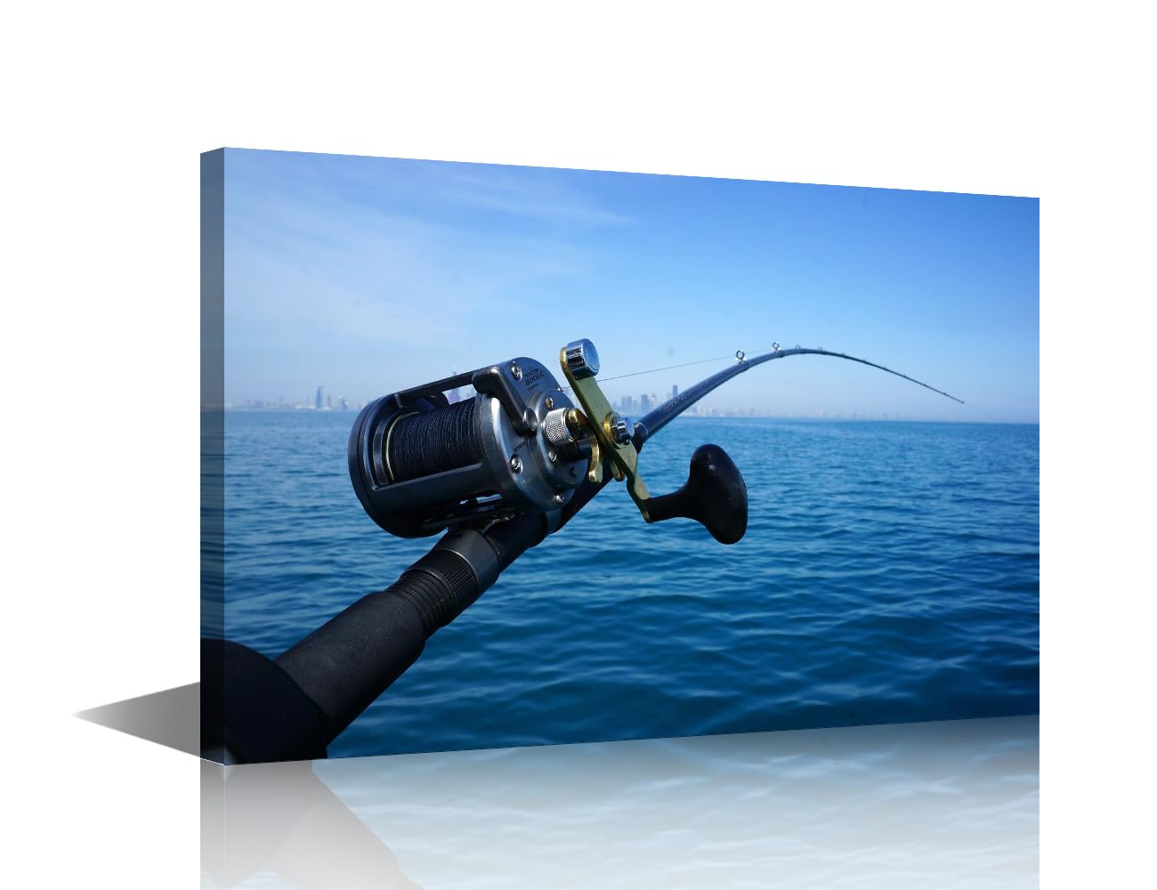 Home Decor Wall Art Abstract Fishing Rod and Reels Paintings for Living Room 1 Panel Canvas Fishing Rod Pictures Modern Artwork Home Decor Giclee Frame Ready to Hang Posters Prints 36x24 in