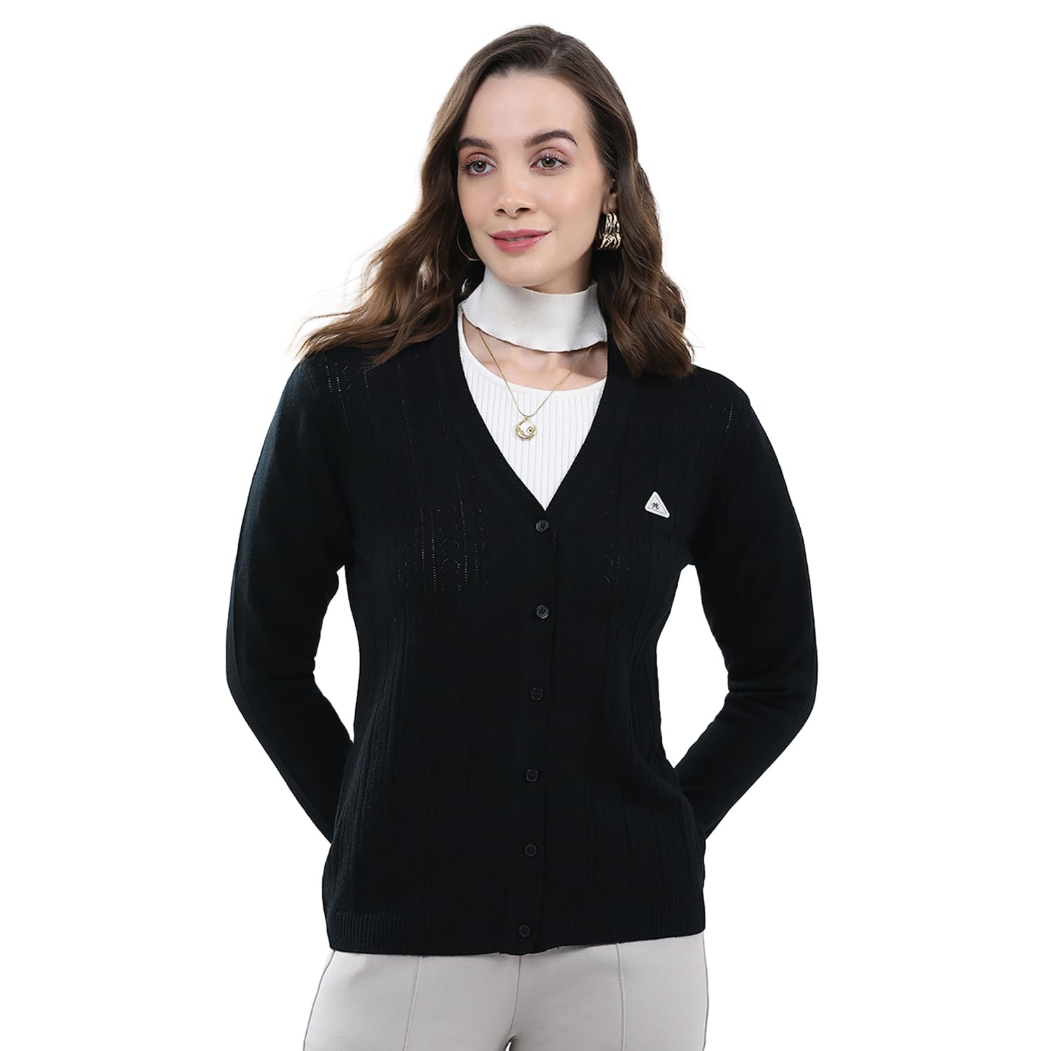 monte carlo Women's Regular Fit Cardigan | Self Design Pattern | Button Closure with Full Sleeve V Neck Winter Cardigan for Womens-picture-32