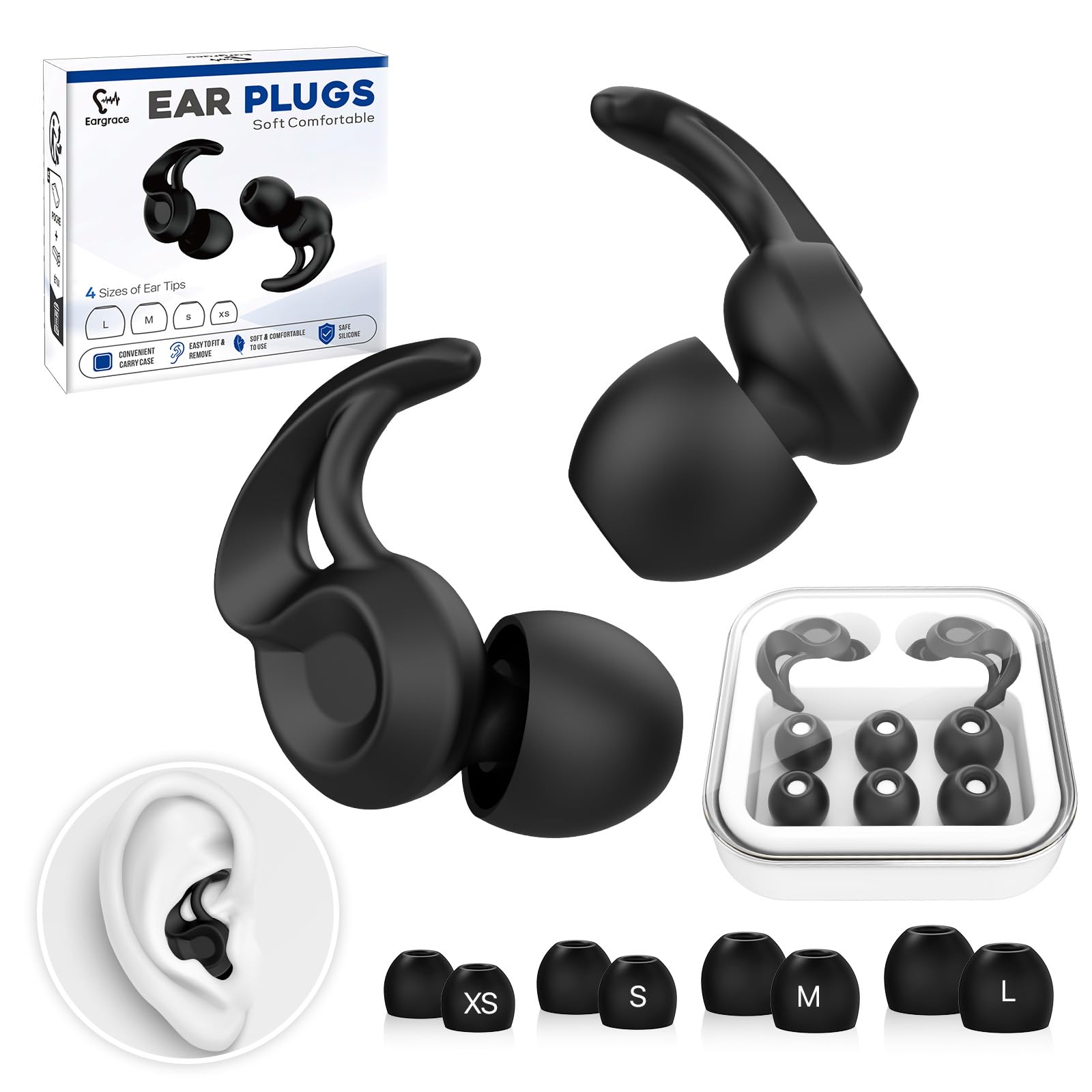 Ear Plugs for Ear Protection Kids 9+, Adults & Small Ear Canal, Teens, Reusable Silicone Hearing Protection Earplugs for Sleeping, Concerts, Flying, Moto and Noise Sensitivity-8 Ear Tips in XS/S/M/L