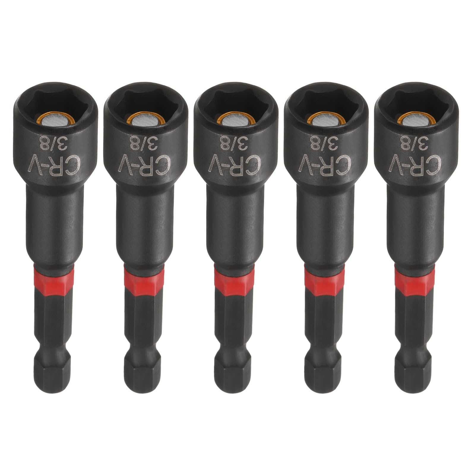 sourcing map 5pcs Nut Driver Drill Bit 3/8 Inch Socket 1/4" Hex Shank 3" (65mm) Long Magnetic 6-Point Sockets Quick Change Phosphated CR-V Steel Bolt Setters for Power Drill Drivers, Black — image 1