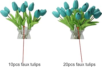 10-Heads Home Decoration Mini Tulip Real Touch Tulip Artificial Flowers Bouquets (Dark Teal)