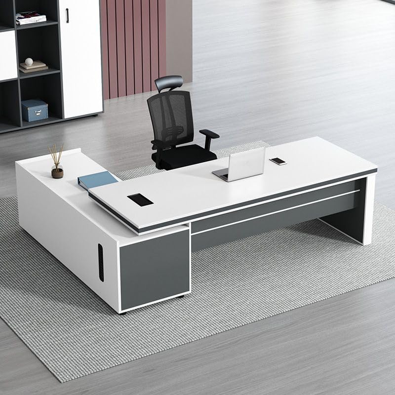 Image of Lakdi The Furniture Co Director & Executive L-Shape Office Table Luxury Desk Made in Particle Board with Side Unit Locking Drawer, Wire Manager, and CPU Storage - LDL-613