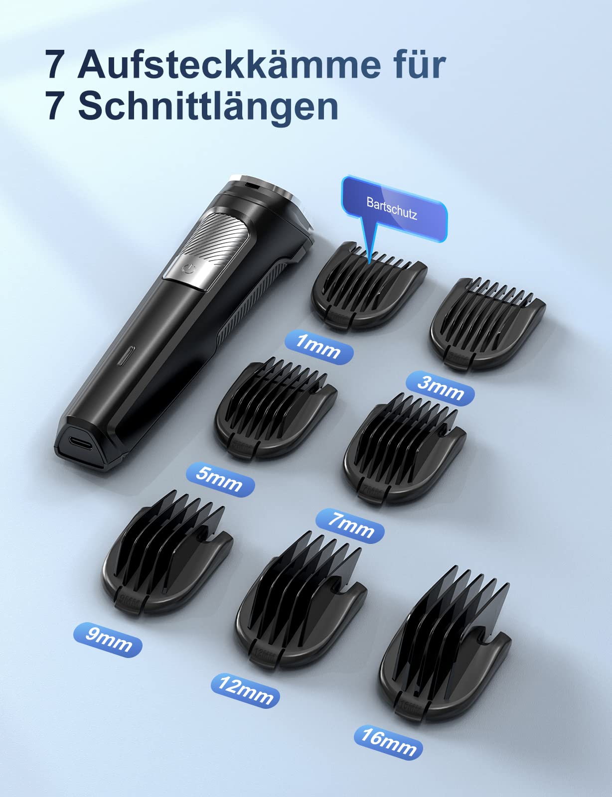 Barttrimmer Herren Bartschneider, All-in-1 Rasierer Herren Elektrisch Nasenhaartrimmer Haarschneidemaschine Kabellos, USB Wiederaufladbar,7 Aufsteckkämme & Ultrascharfer Klingem,Geschenke für Männer