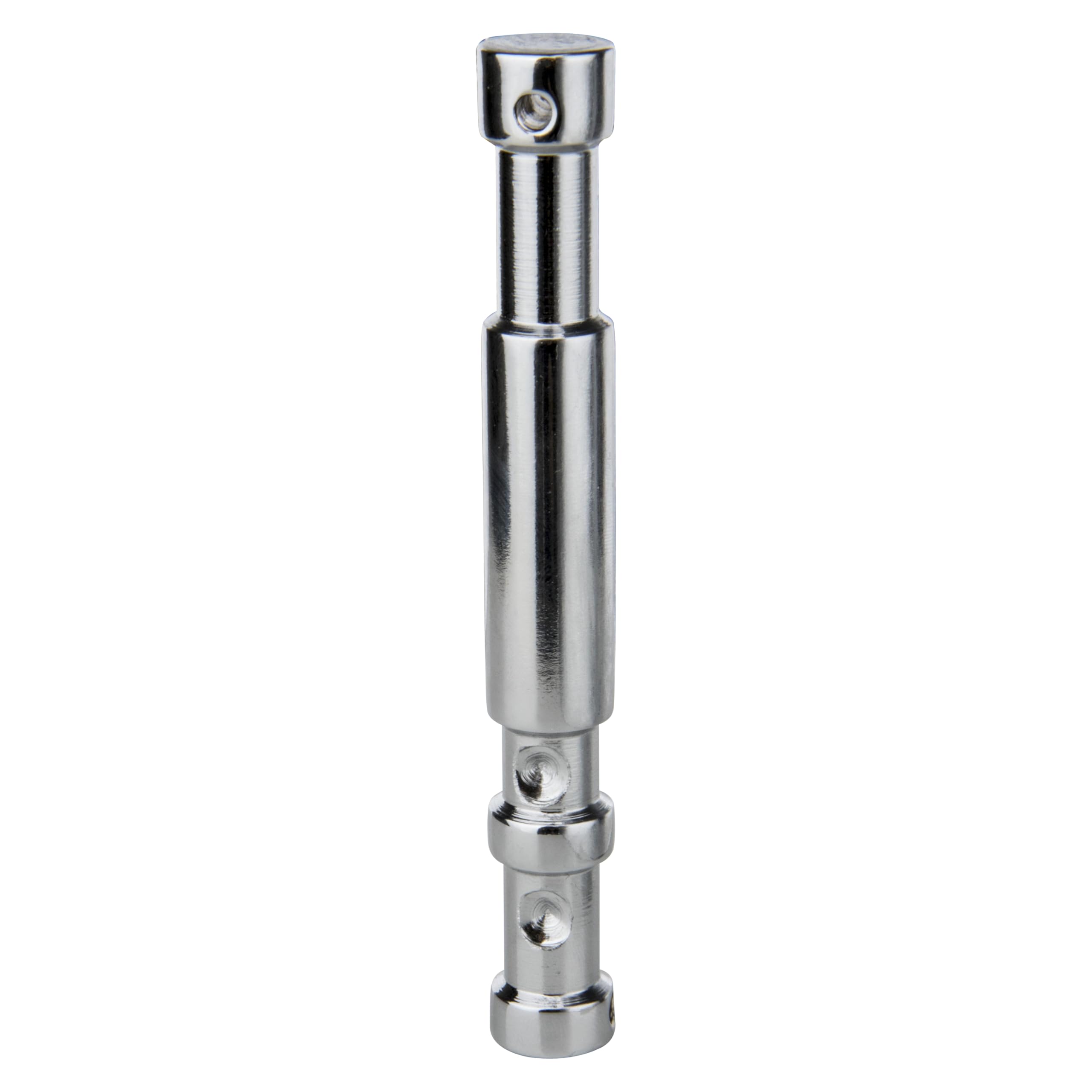 Supporto doppio KUPO KS‑074 in acciaio cromato, doppio perno “baby” da 16 mm, lunghezza 12,5 cm, ideale per fissare lampade a morsetti o bracci con grip head