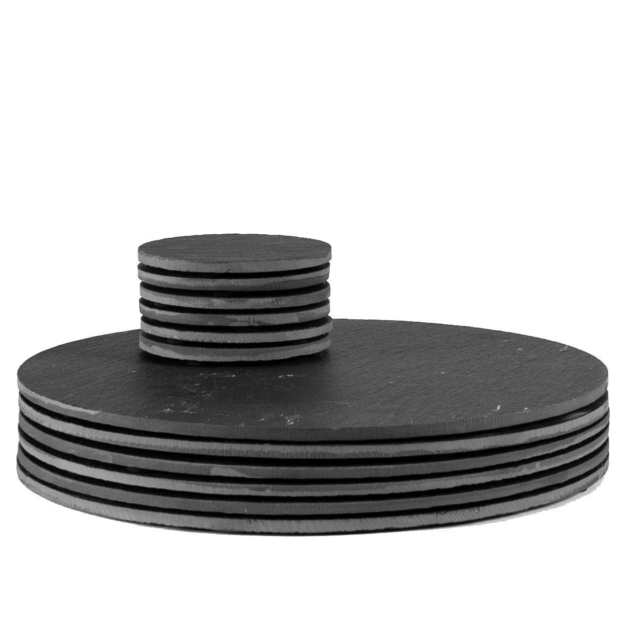 Argon Tableware Black Round Slate Placemats & Coasters - 30Cm - Pack Of 12 - Natural Stone Dinnerware Plate Placemats Drink Mats For Kitchen, Home, Bar, Restaurant, Weddings, Events