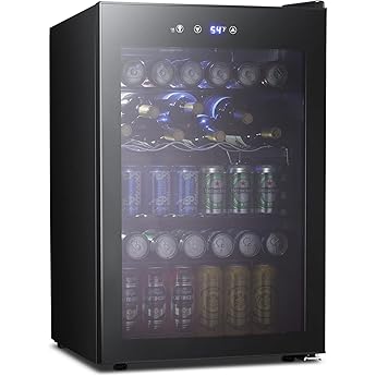 Antarctic Star Beverage Refrigerator,145 Can Mini Fridge,Freestanding wine cooler for Soda Beer or Wine,Glass Door, Small Drink Dispenser Machine, Touch Screen for Home Office or Bar, 4.5cu.ft.