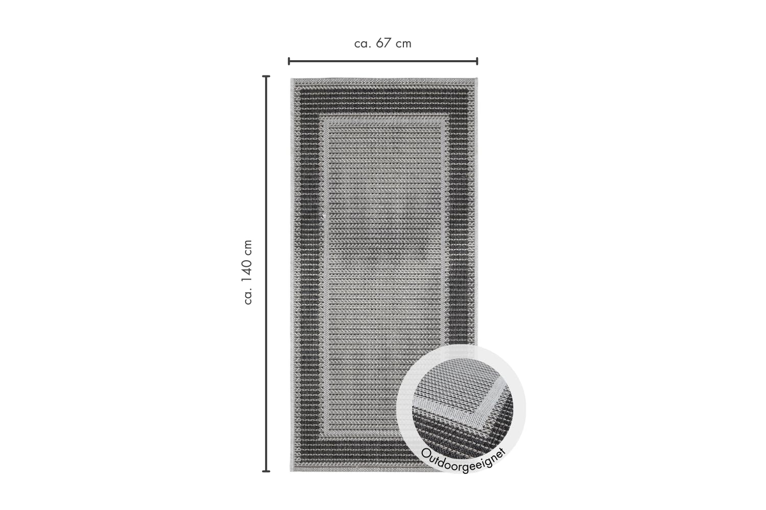 andiamo In- und Outdoor Teppich Arizona - Pflegeleichter Balkon Teppich Outdoorteppich, Küchenteppich - Größe: 67 x 140 cm, Farbe: Anthrazit