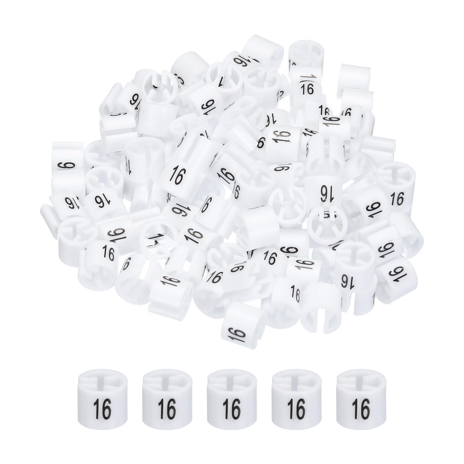 MECCANIXITY Clothes Hanger Marker Colored Hanger Sizer Garment Markers Tag (Number 16, White) for Garment Clothing Color Coding, Pack of 100 Pcs