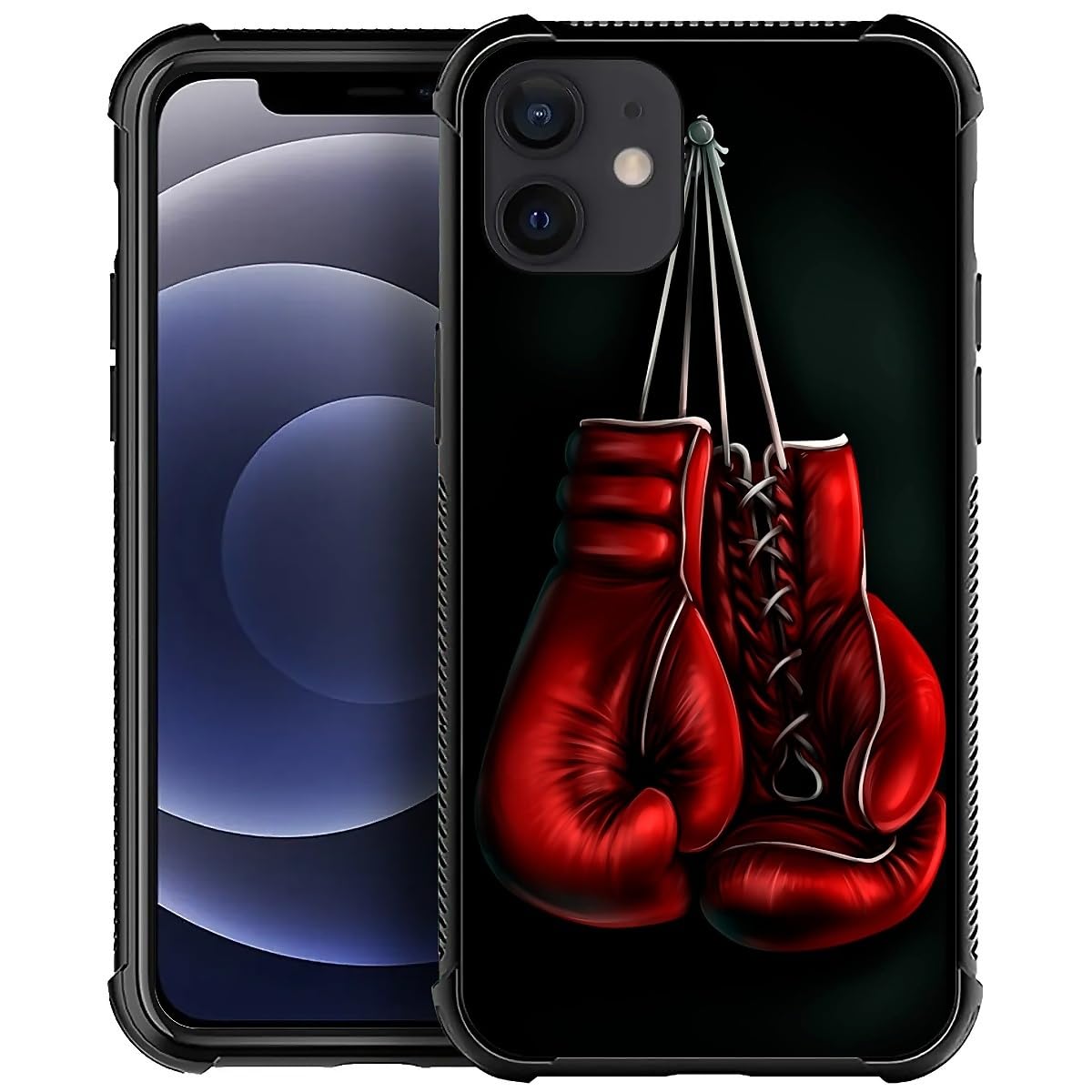 Yesad Compatible with iPhone 12 Mini Case,Boxing Gloves Soft TPU Bumper Shockproof Tempered Glass Back Cover Case for iPhone 12 Mini