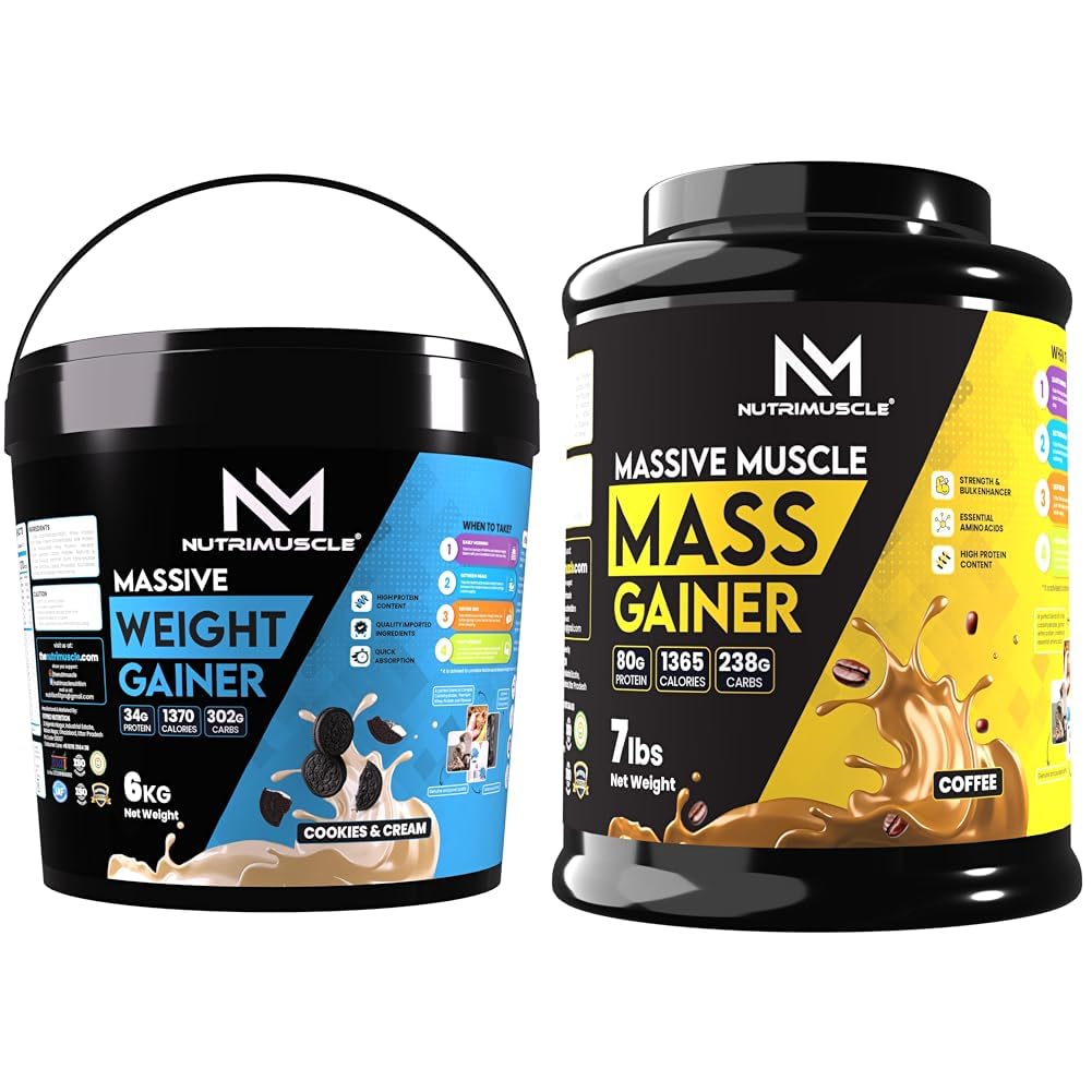 Nutrimuscle ® Massive Weight Gainer - 6 Kgs - Cookies and Cream Flavour - Contains Complex Carbohy | Nutrimuscle Massive Muscle Mass Gainer - 7 lbs - Coffee Flavour For Muscle & Mass Gain-image-20