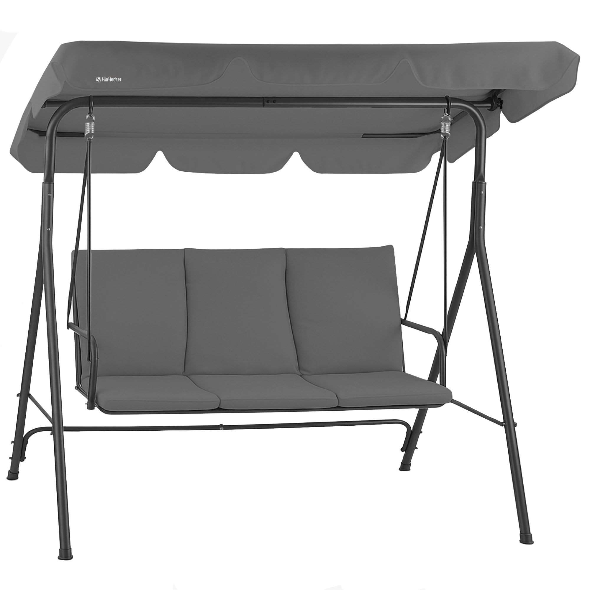 Balancelle 3 places avec toit pare-soleil | Gris | Charge maximale : 250 kg | Chaise à bascule, banc à bascule pour extérieur | Balancelle de jardin, fauteuil à bascule | Bascule souple
