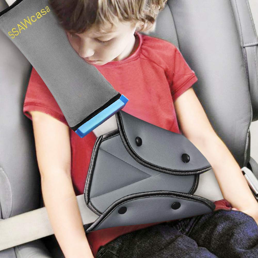 SSAWcasa Seat Belt Adjuster and Pillow with Clip for Kids Travel,Soft Neck Support Headrest Seatbelt Pillow Cover.