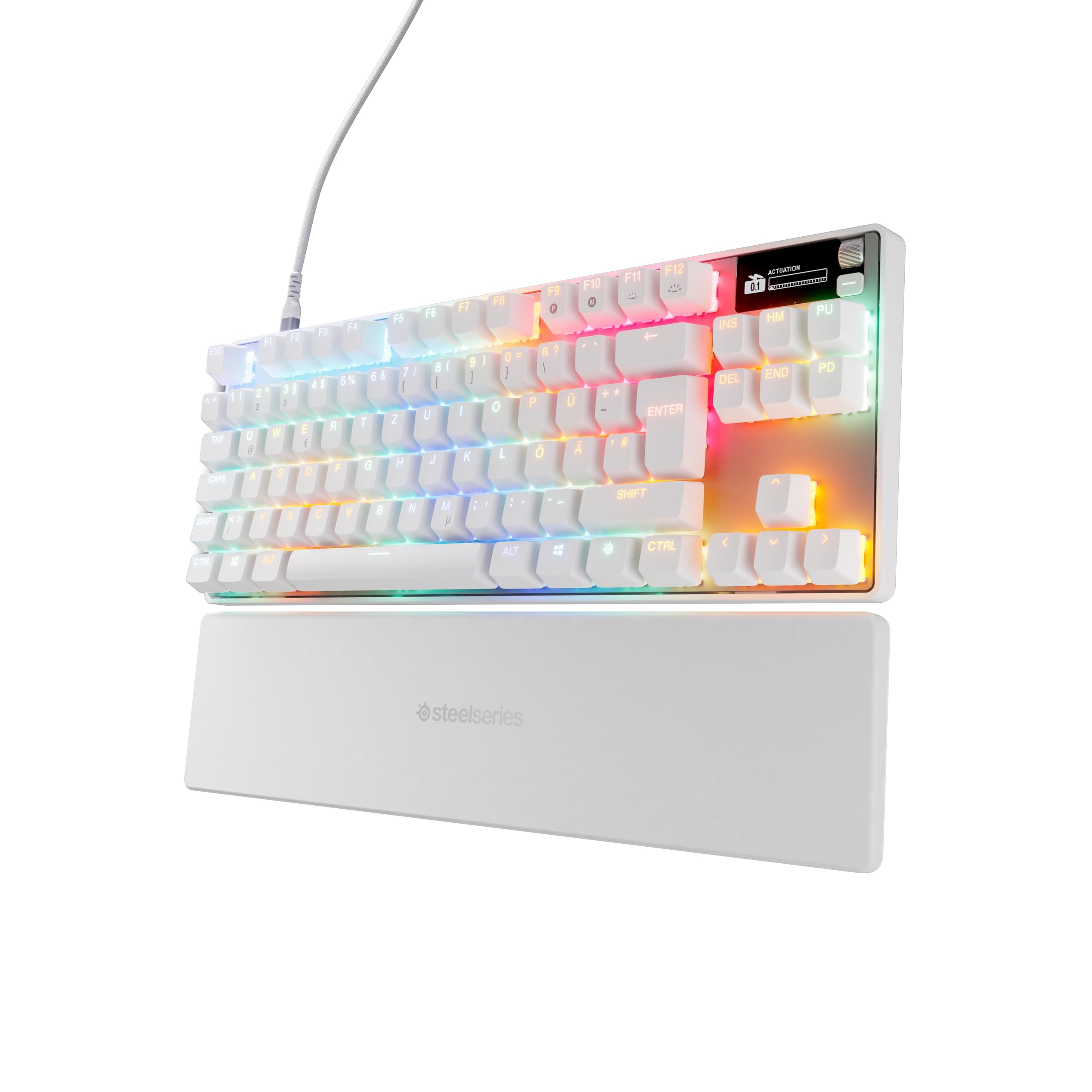 SteelSeries Apex Pro TKL Gen 3 White - HyperMagnetic Gaming Keyboard - Adjustable Actuation - Rapid Trigger - Game-Ready Presets - Protection Mode - Rapid Tap/SOCD - OLED - German Layout QWERTZ