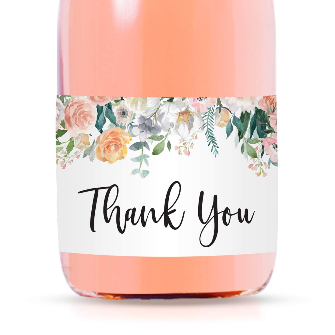 Andaz Press Mini Champagne Wine Bottle Labels, Thank You!, Peach Coral Floral Roses, 20-Pack, Mini Champagne Favor Gift Labels Baby Shower Bridal Shower Bachelorette Party