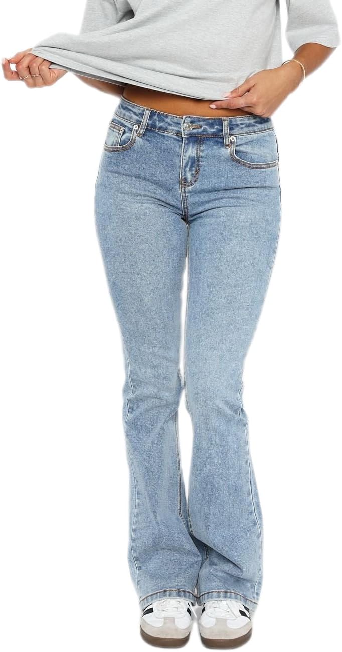 Justalwart Women’s Stretch Low Rise Double Button Elastic Skinny Vintage Flare Jeans