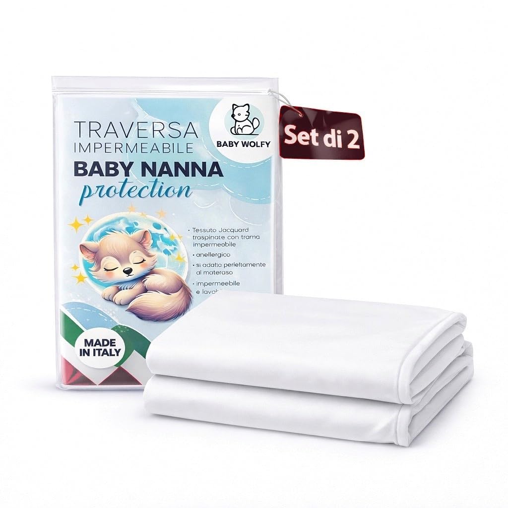 BABY WOLFY 2 Traverse Impermeabili 75x80 cm – Traversine Neonato Fasciatoio, Protezione Letto Neonato, Bambini e Anziani, Assorbenti Lavabili in Cotone OEKO-TEX®, Made in Italy - 2