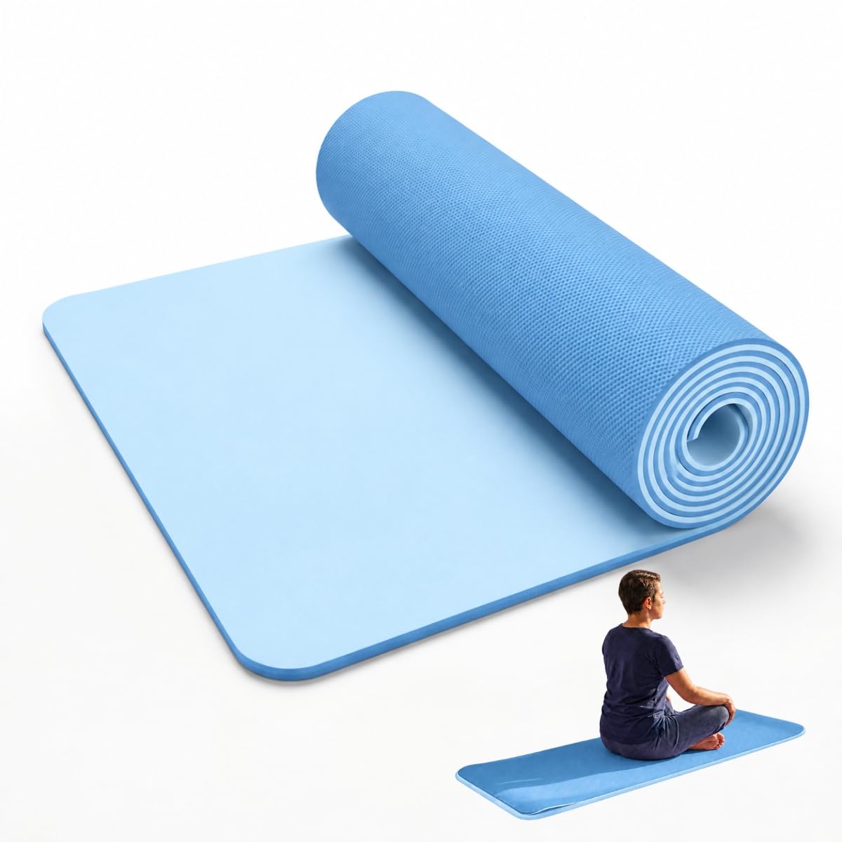Tapete de Yoga Dupla Camada EVA Azul 6mm Antiderrapante Pilates Fitness