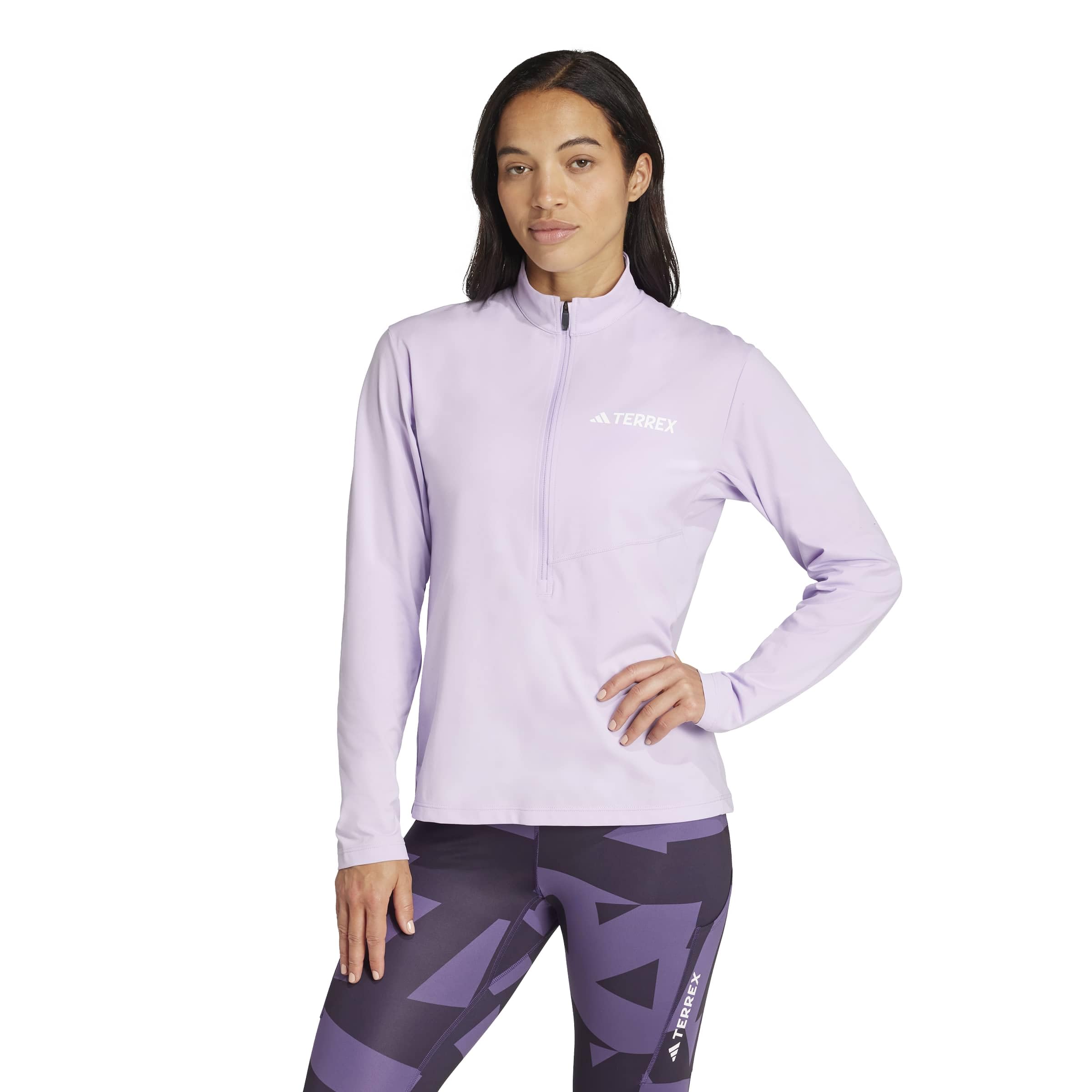 adidas dames Terrex Multi CLIMACOOL Half Zip Long Sleeve, Powder Plum, XS