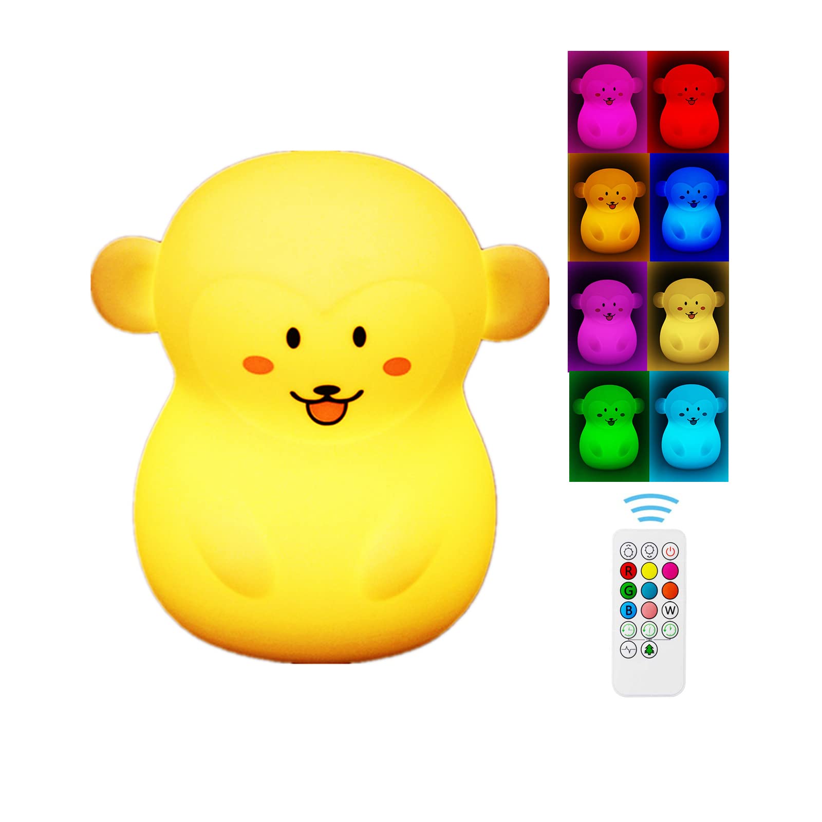 ZP LIFE-Large Cute Monkey Night Light Kids, with Touch Sensor & Remote Control, 9 Colour Changing LED Portable Space Silicone Lights, USB Rechargeable Nightlights
