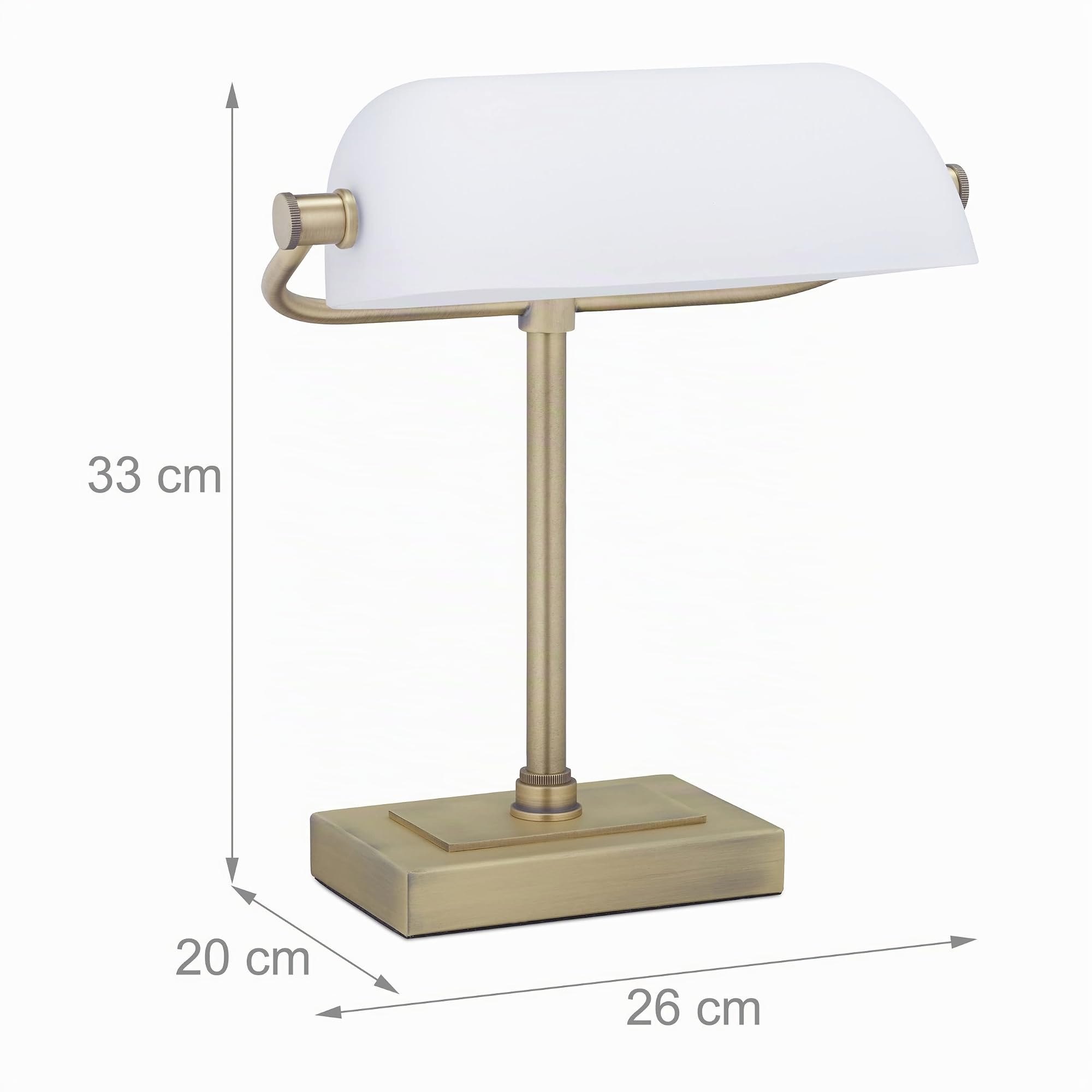 Relaxdays Bankerlampe Schreibtischlampe Retro, weiß/messing | Bibliothekslampe