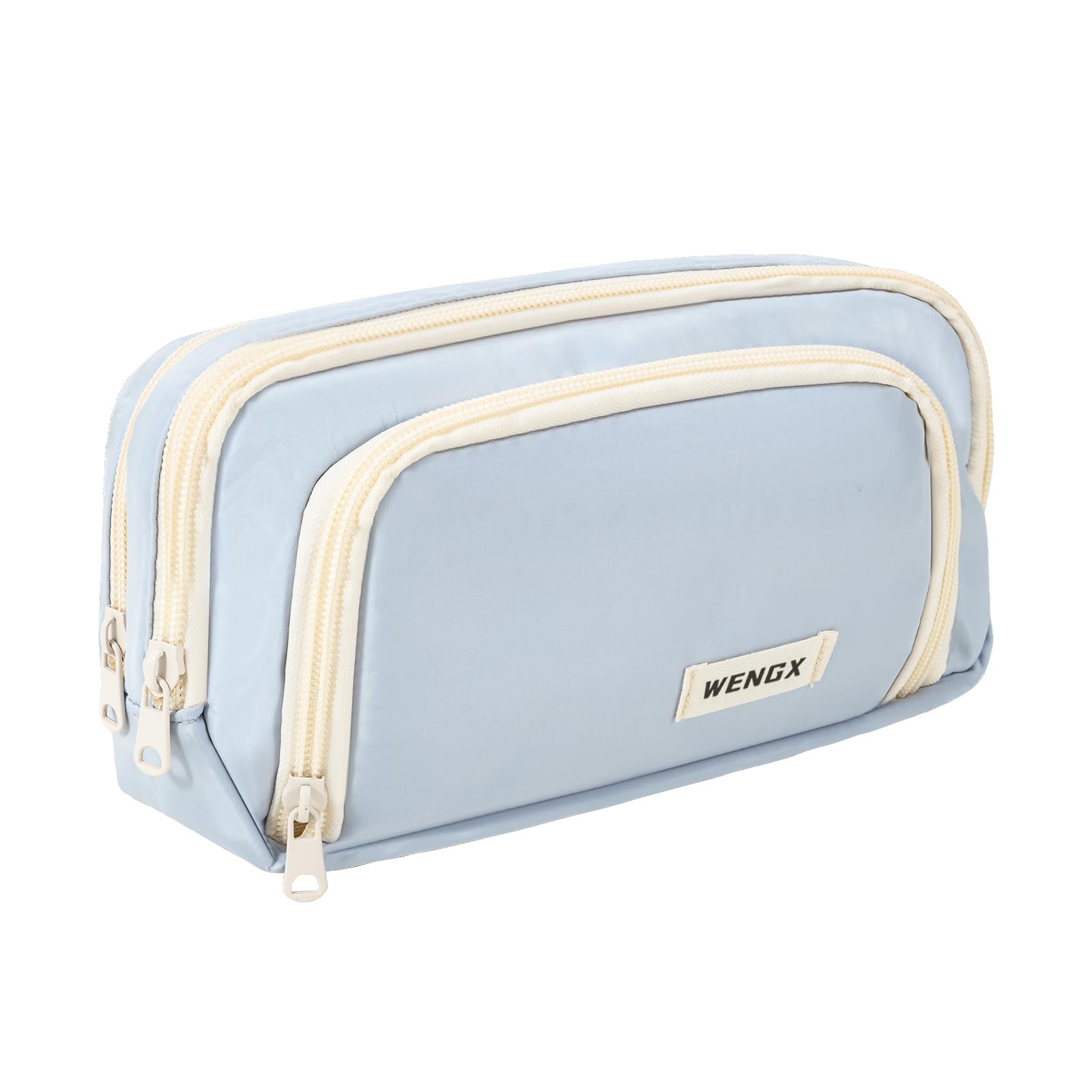 Large Capacity Pencil Case,Zip Smooth Pencil Pouch for Girls Boys with 4 Compartments Pen Bag Stationery Organizer Office Makeup Bag for Women Men(Pale Blue)