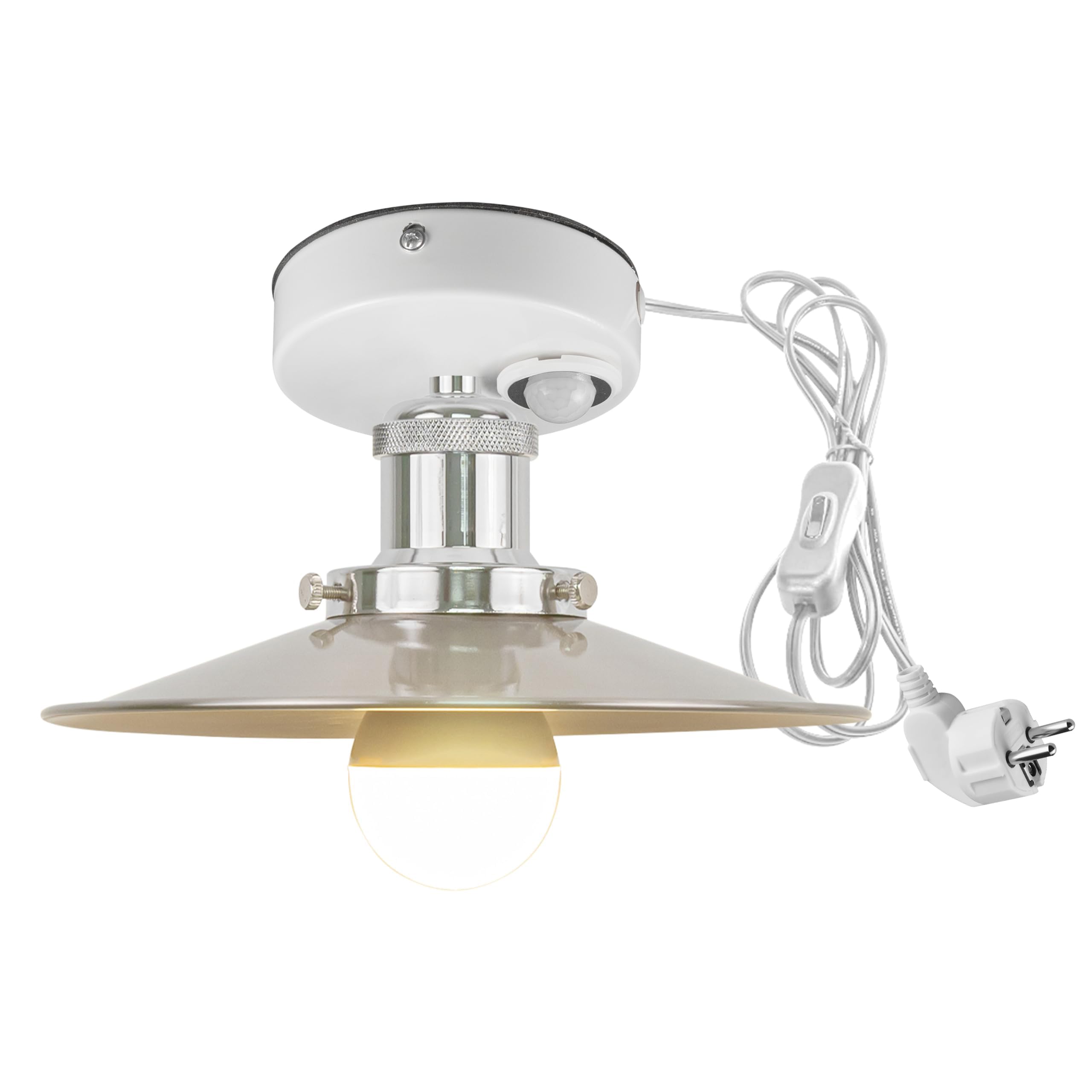 Plafoniera con sensore di movimento interno, lampada da soffitto in ferro industriale, sensore di movimento radar con cavo da 4,5 m e portalampada E27, per corridoio, bagno, scale, garage