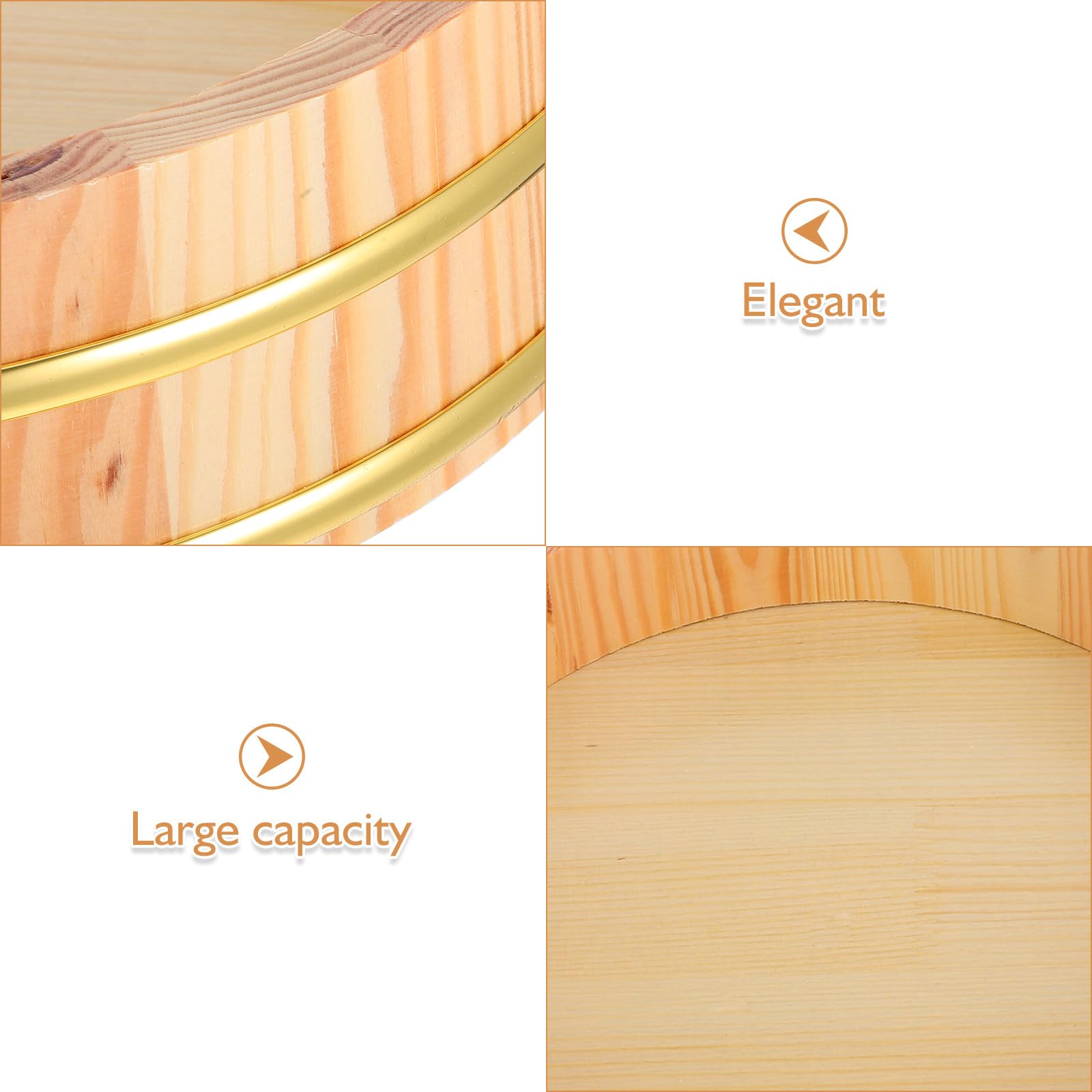 VOSAREA Holz Sushi Reis Mischwanne Hangiri 26cm mit Goldrand Robuste Sushi Oke Schale für Zubereitung und Küchenaufbewahrung in Restaurants und Zuhause